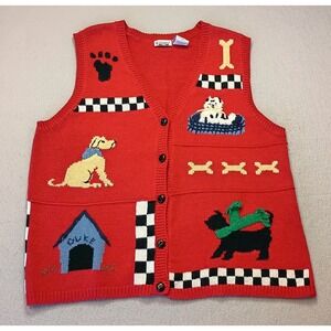 Vintage 90s Capacity Novelty 3D Knit Granny Crazy‎ Dog Lady Sweater Vest Size 1X